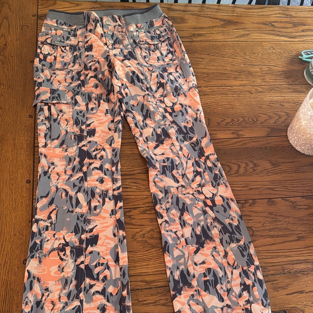 FP Movement by Free People Peach and Gray Printed Cargo Pants
